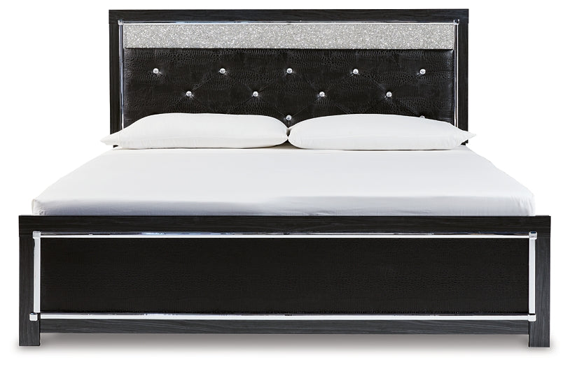 Kaydell King Upholstered Panel Platform Bed with Mirrored Dresser, Chest and Nightstand at Cloud 9 Mattress & Furniture furniture, home furnishing, home decor