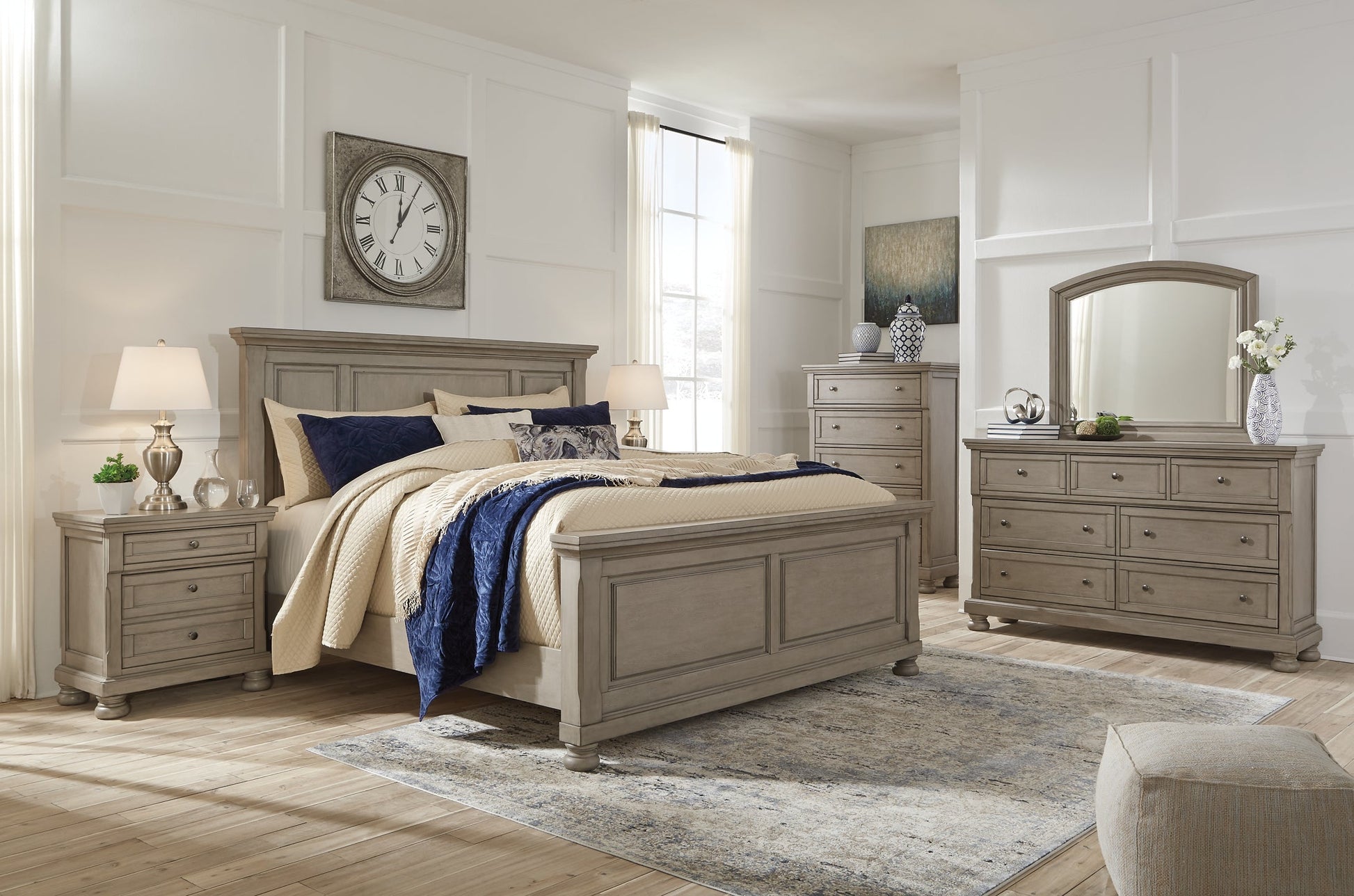 Lettner King Panel Bed with Mirrored Dresser and 2 Nightstands at Cloud 9 Mattress & Furniture furniture, home furnishing, home decor