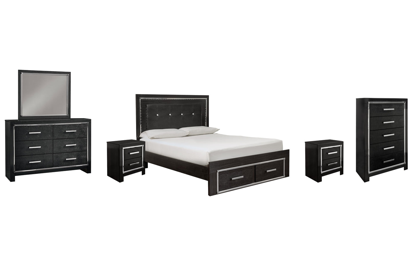 Kaydell Queen Panel Bed with Storage with Mirrored Dresser, Chest and 2 Nightstands at Cloud 9 Mattress & Furniture furniture, home furnishing, home decor