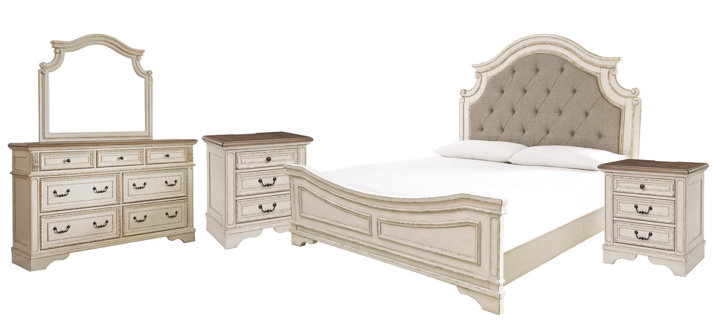 Realyn California King Upholstered Panel Bed with Mirrored Dresser and 2 Nightstands at Cloud 9 Mattress & Furniture furniture, home furnishing, home decor