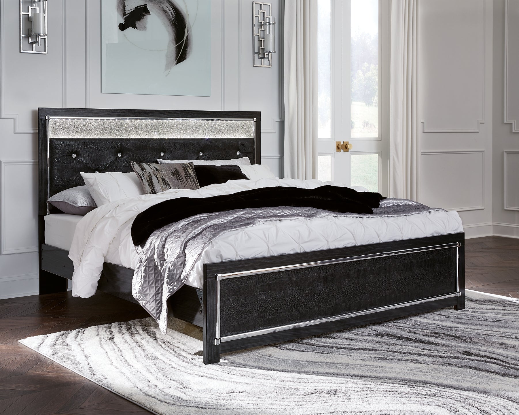 Kaydell King Upholstered Panel Bed with Mirrored Dresser at Cloud 9 Mattress & Furniture furniture, home furnishing, home decor