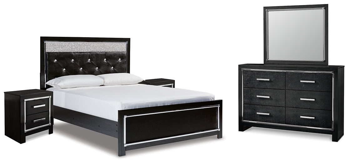 Kaydell Queen Upholstered Panel Bed with Mirrored Dresser and 2 Nightstands at Cloud 9 Mattress & Furniture furniture, home furnishing, home decor