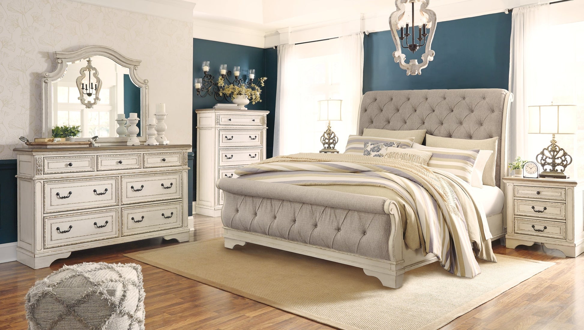 Realyn California King Sleigh Bed with Mirrored Dresser, Chest and 2 Nightstands at Cloud 9 Mattress & Furniture furniture, home furnishing, home decor