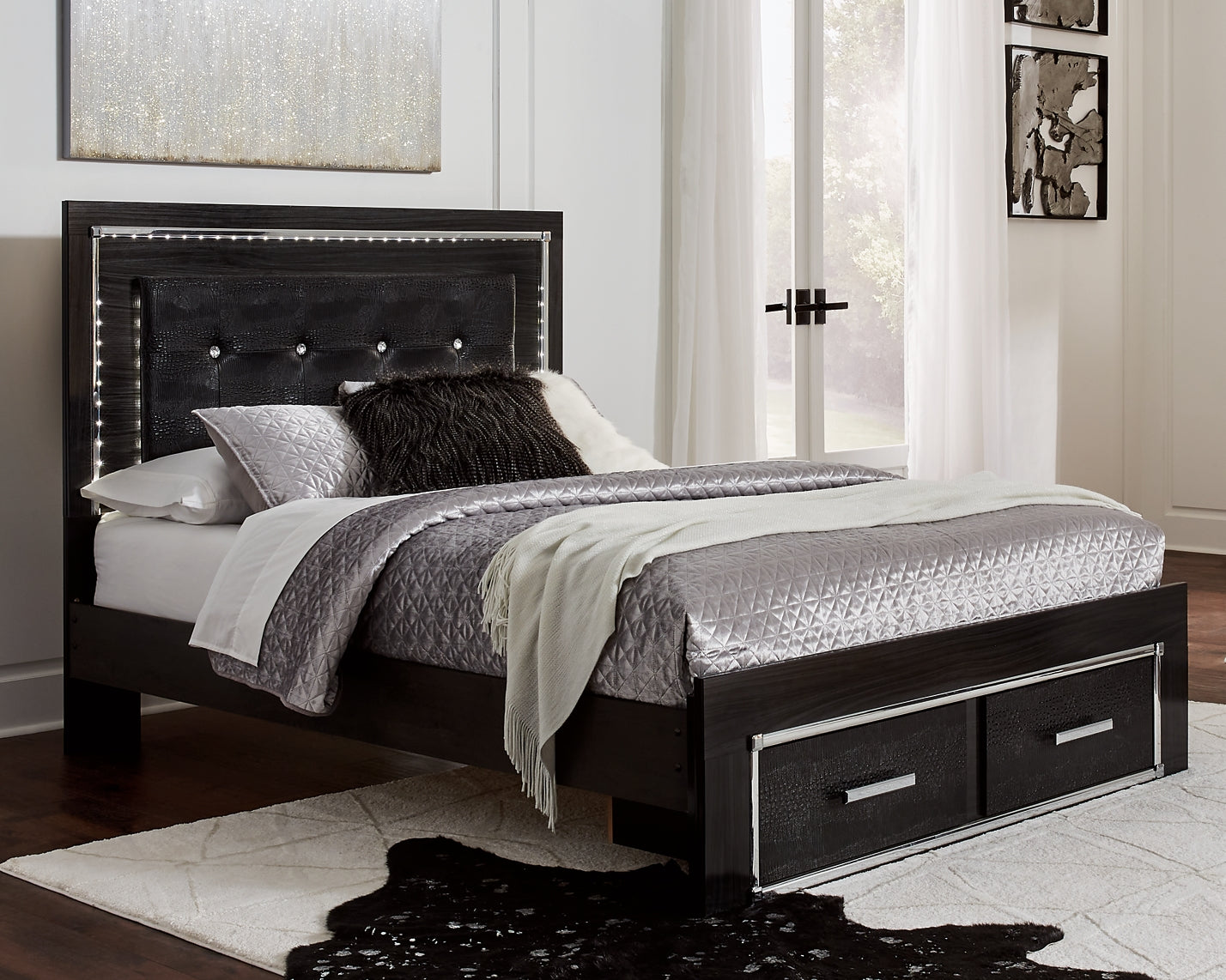 Kaydell Queen Panel Bed with Storage with Mirrored Dresser at Cloud 9 Mattress & Furniture furniture, home furnishing, home decor