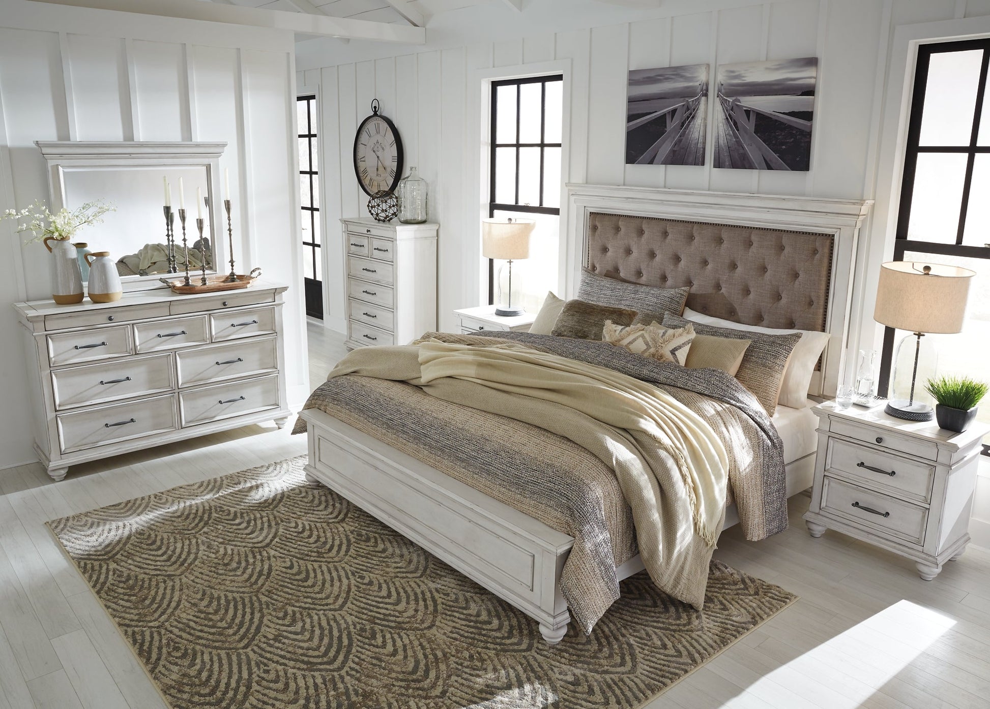 Kanwyn Queen Panel Bed with Mirrored Dresser and 2 Nightstands at Cloud 9 Mattress & Furniture furniture, home furnishing, home decor