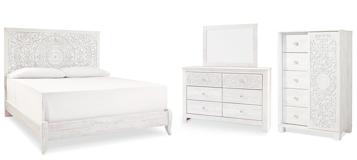 Paxberry King Panel Bed with Mirrored Dresser and Chest at Cloud 9 Mattress & Furniture furniture, home furnishing, home decor