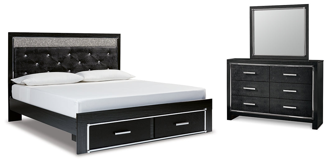 Kaydell King Upholstered Panel Storage Bed with Mirrored Dresser at Cloud 9 Mattress & Furniture furniture, home furnishing, home decor