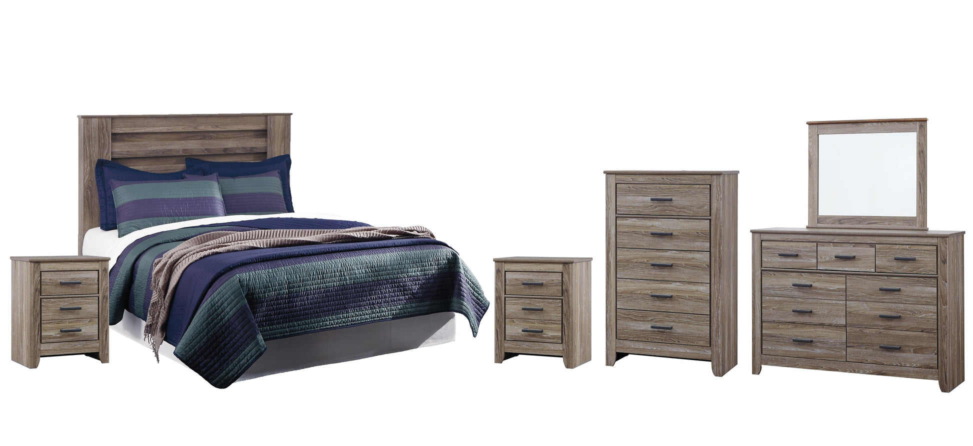 Zelen King/California King Panel Headboard with Mirrored Dresser, Chest and 2 Nightstands at Cloud 9 Mattress & Furniture furniture, home furnishing, home decor