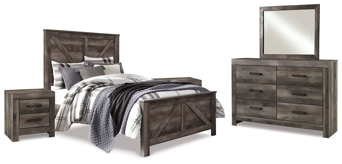 Wynnlow Queen Crossbuck Panel Bed with Mirrored Dresser and 2 Nightstands at Cloud 9 Mattress & Furniture furniture, home furnishing, home decor