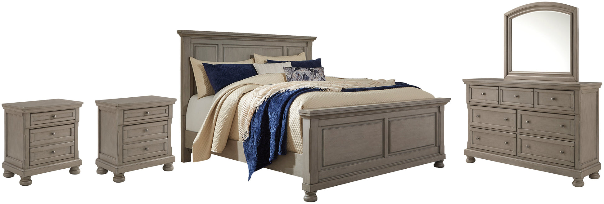 Lettner Queen Panel Bed with Mirrored Dresser and 2 Nightstands at Cloud 9 Mattress & Furniture furniture, home furnishing, home decor