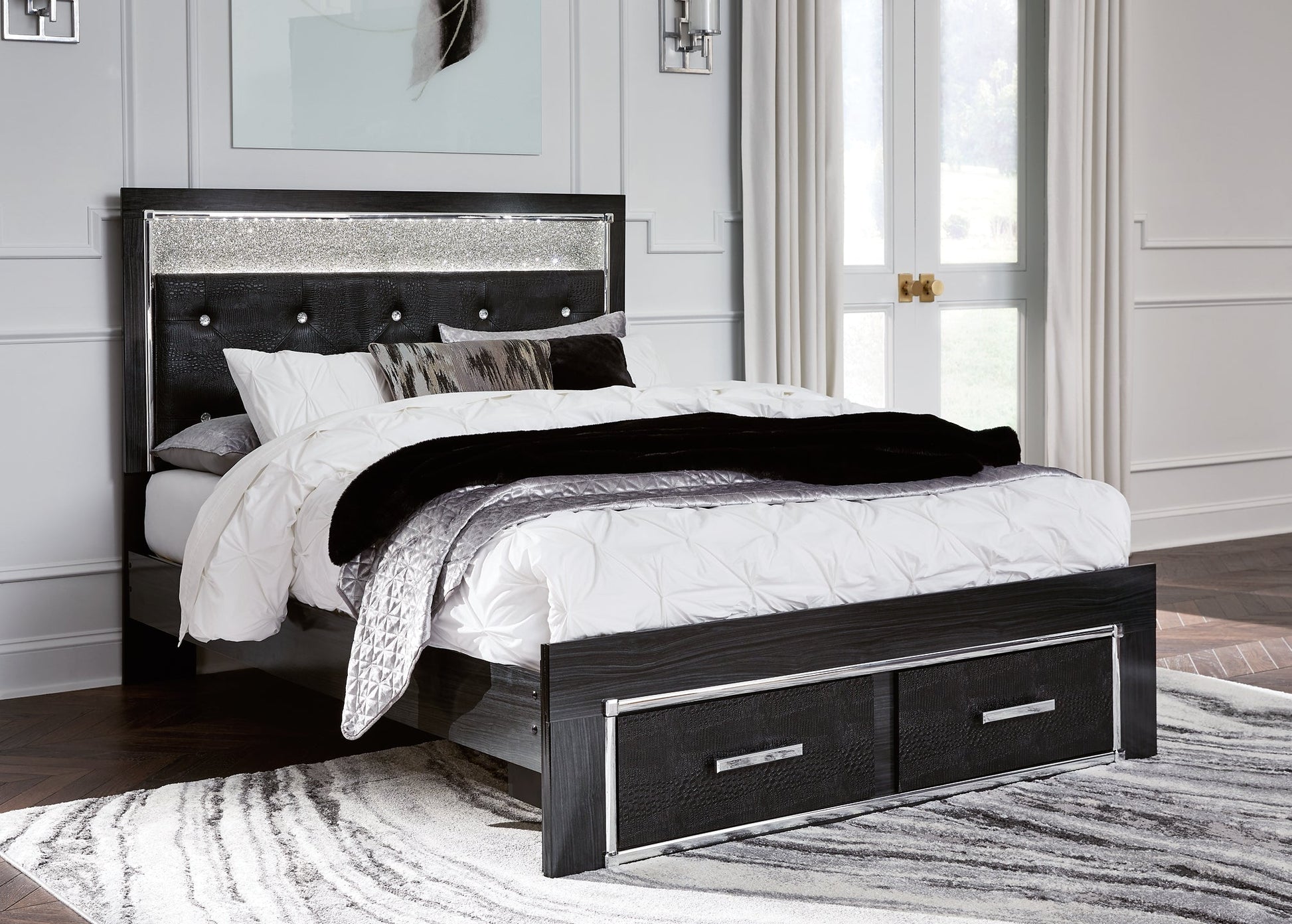 Kaydell Queen Upholstered Panel Storage Bed with Mirrored Dresser at Cloud 9 Mattress & Furniture furniture, home furnishing, home decor