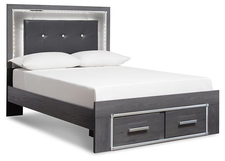 Lodanna Queen Panel Bed with 2 Storage Drawers with Mirrored Dresser, Chest and Nightstand at Cloud 9 Mattress & Furniture furniture, home furnishing, home decor