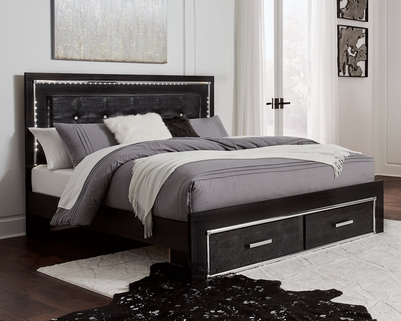 Kaydell King Panel Bed with Storage with Mirrored Dresser at Cloud 9 Mattress & Furniture furniture, home furnishing, home decor