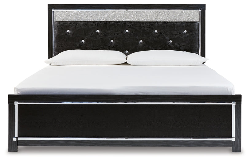 Kaydell King Upholstered Panel Bed with Mirrored Dresser, Chest and 2 Nightstands at Cloud 9 Mattress & Furniture furniture, home furnishing, home decor