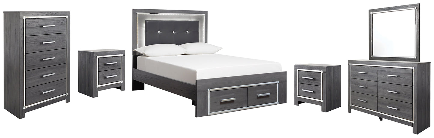 Lodanna Full Panel Bed with 2 Storage Drawers with Mirrored Dresser, Chest and 2 Nightstands at Cloud 9 Mattress & Furniture furniture, home furnishing, home decor