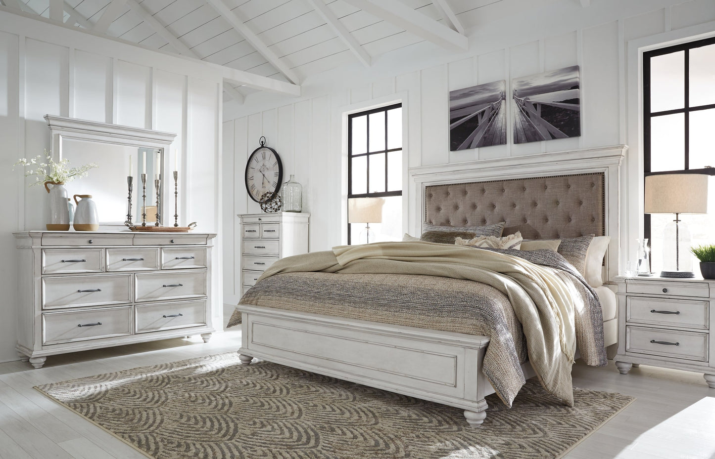 Kanwyn Queen Panel Bed with Mirrored Dresser and 2 Nightstands at Cloud 9 Mattress & Furniture furniture, home furnishing, home decor