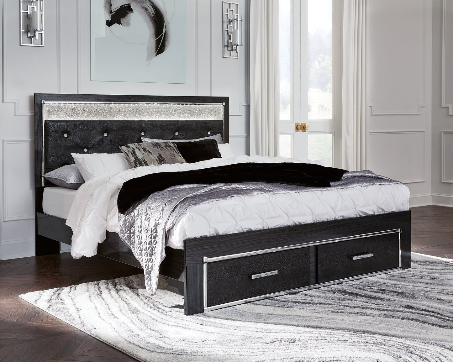 Kaydell King Upholstered Panel Storage Platform Bed with Mirrored Dresser at Cloud 9 Mattress & Furniture furniture, home furnishing, home decor