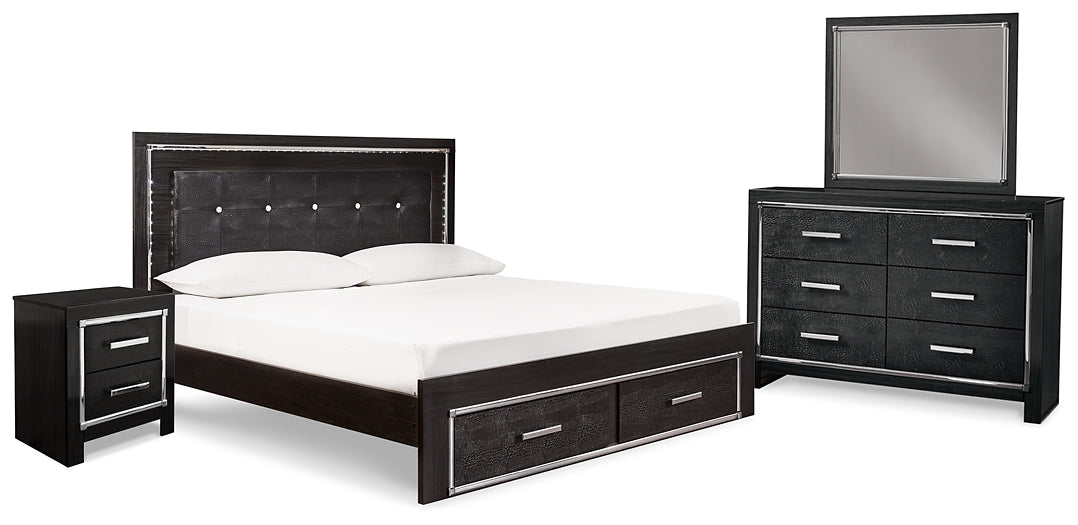 Kaydell King Upholstered Panel Bed with Mirrored Dresser and Nightstand at Cloud 9 Mattress & Furniture furniture, home furnishing, home decor