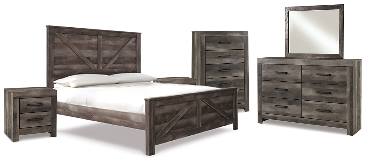 Wynnlow King Crossbuck Panel Bed with Mirrored Dresser, Chest and 2 Nightstands at Cloud 9 Mattress & Furniture furniture, home furnishing, home decor