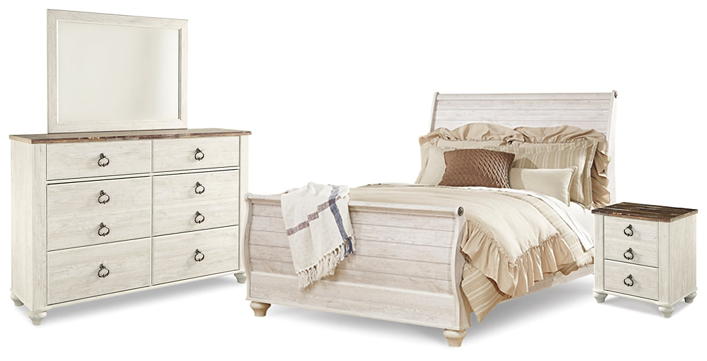 Willowton Queen Sleigh Bed with Mirrored Dresser and Nightstand at Cloud 9 Mattress & Furniture furniture, home furnishing, home decor