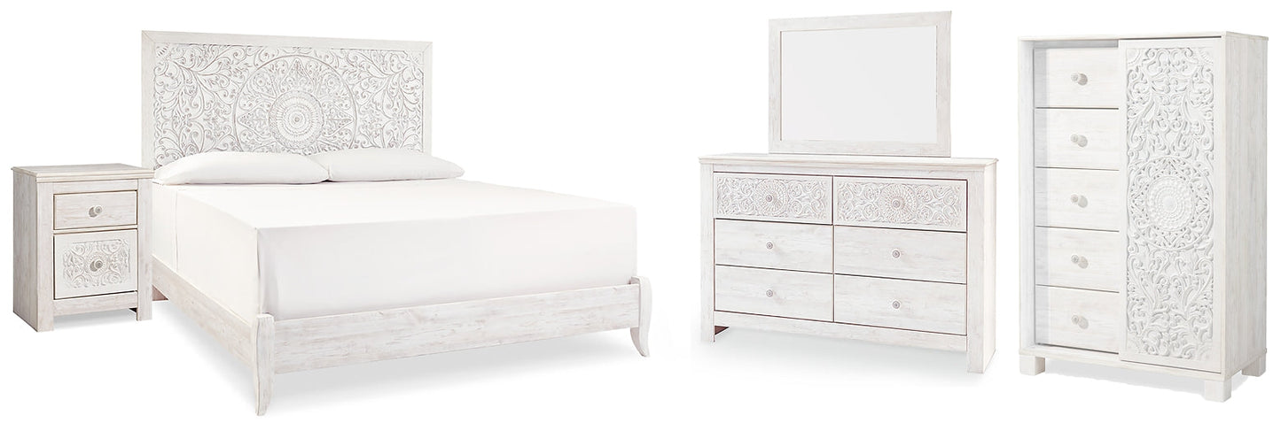 Paxberry King Panel Bed with Mirrored Dresser, Chest and Nightstand at Cloud 9 Mattress & Furniture furniture, home furnishing, home decor