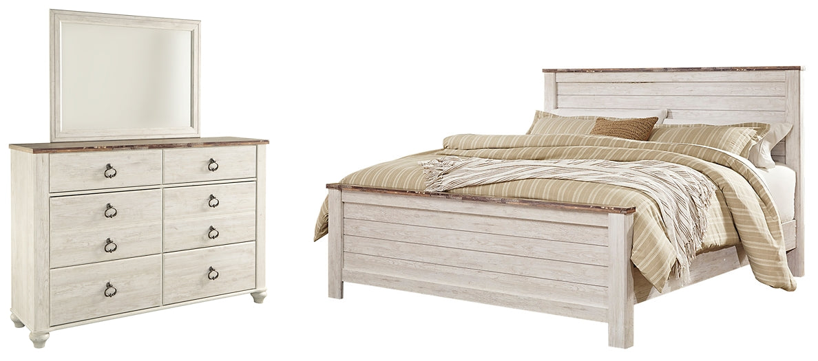 Willowton California King Panel Bed with Mirrored Dresser at Cloud 9 Mattress & Furniture furniture, home furnishing, home decor