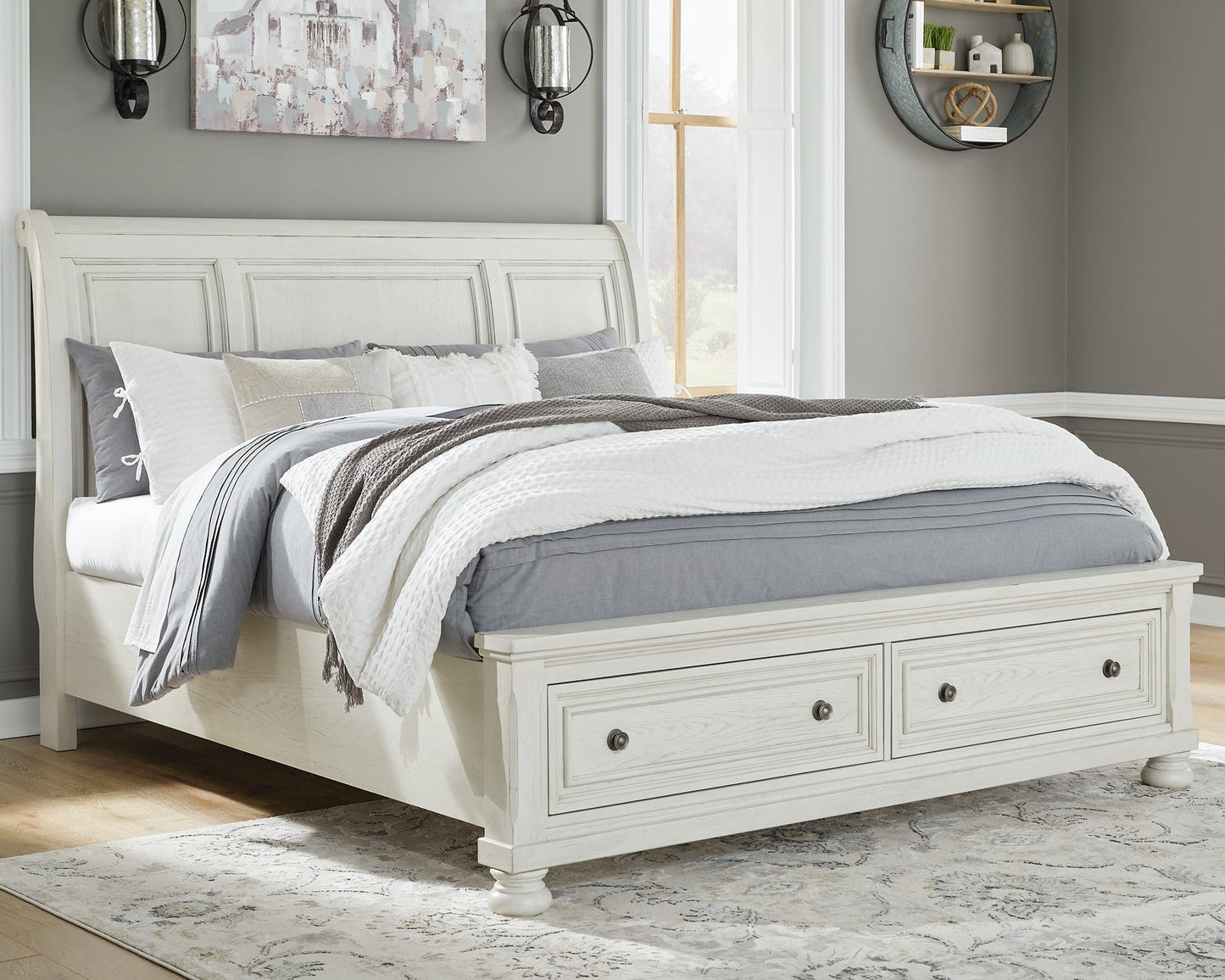 Robbinsdale California King Sleigh Bed with Storage with Mirrored Dresser at Cloud 9 Mattress & Furniture furniture, home furnishing, home decor