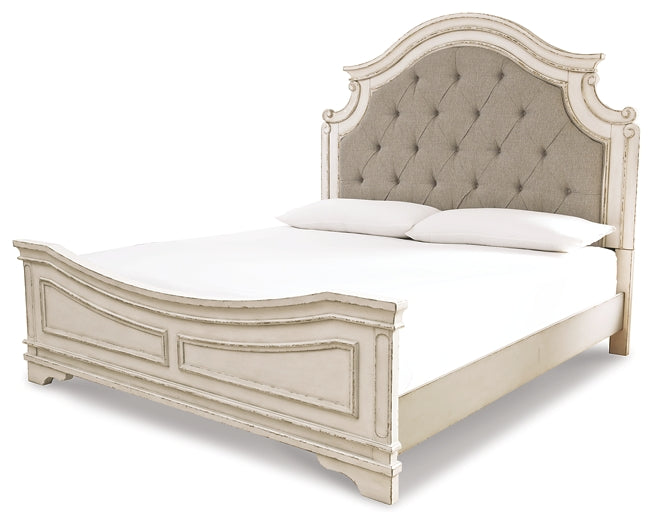 Realyn California King Upholstered Panel Bed with Mirrored Dresser at Cloud 9 Mattress & Furniture furniture, home furnishing, home decor