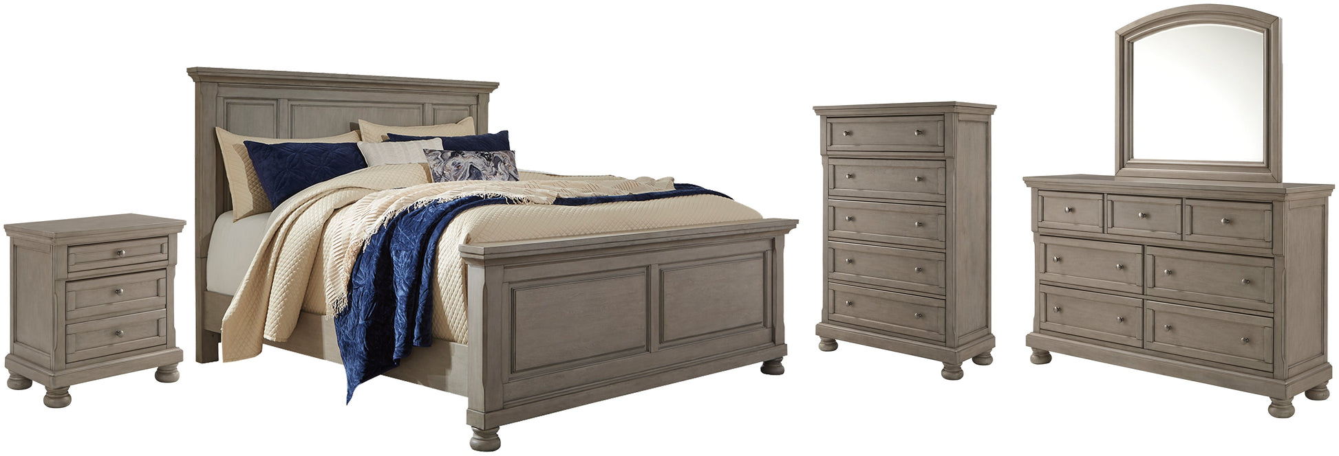 Lettner King Panel Bed with Mirrored Dresser, Chest and Nightstand at Cloud 9 Mattress & Furniture furniture, home furnishing, home decor