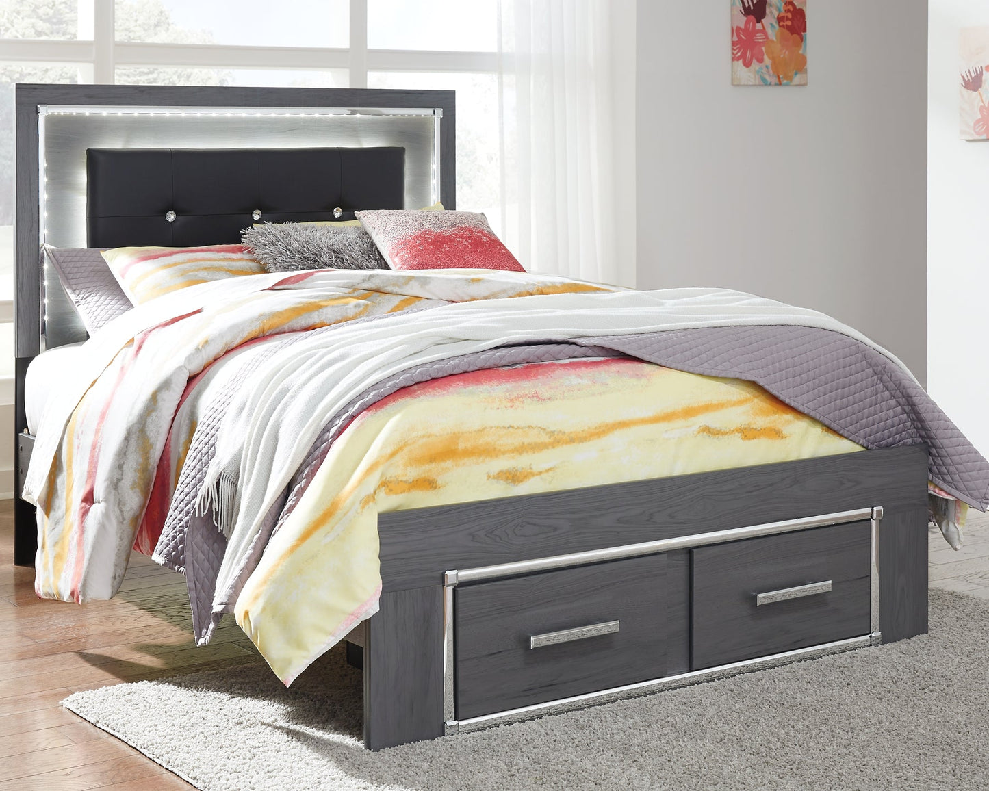 Lodanna Full Panel Bed with 2 Storage Drawers with Mirrored Dresser and Chest at Cloud 9 Mattress & Furniture furniture, home furnishing, home decor