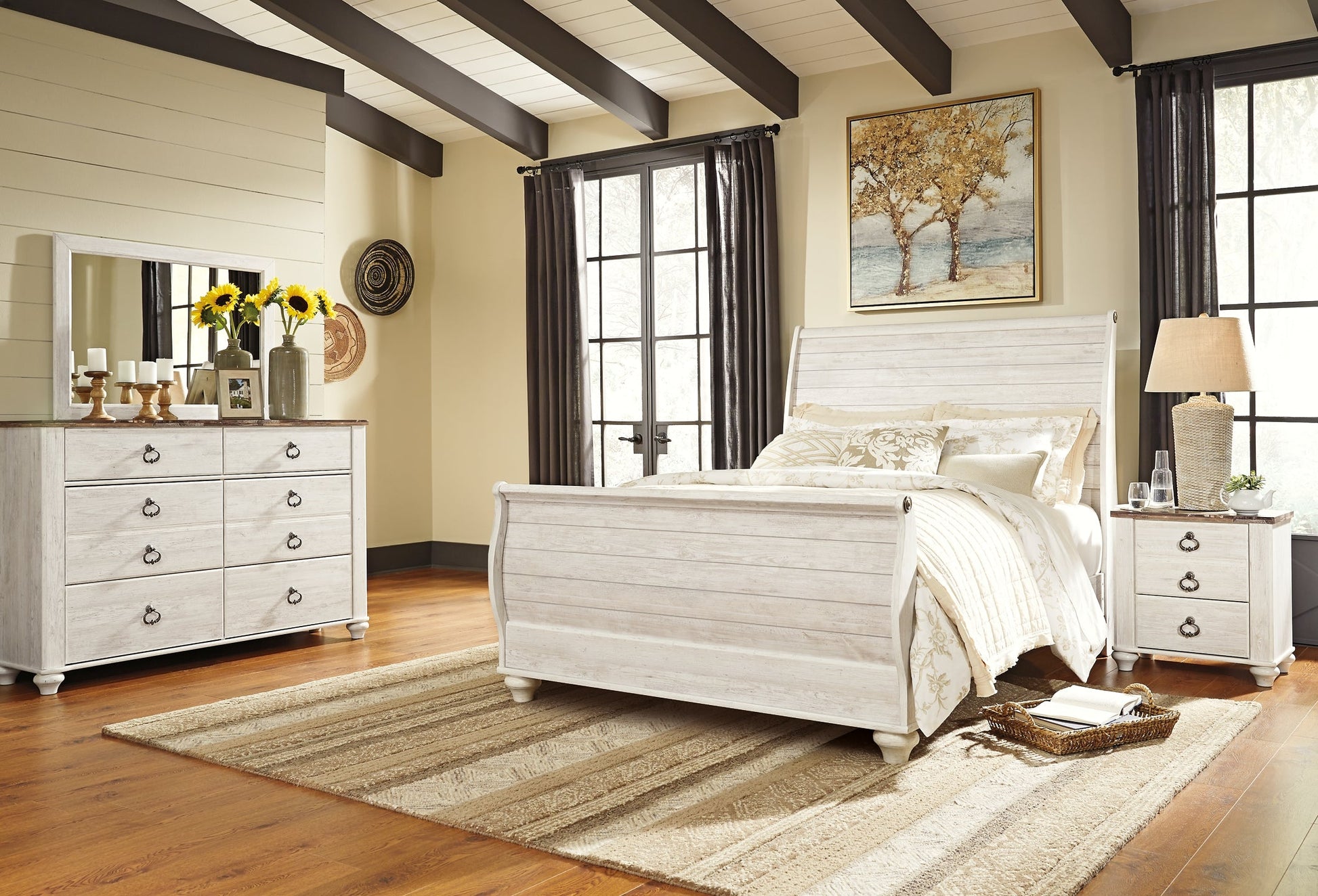 Willowton Queen Sleigh Bed with Mirrored Dresser and Nightstand at Cloud 9 Mattress & Furniture furniture, home furnishing, home decor