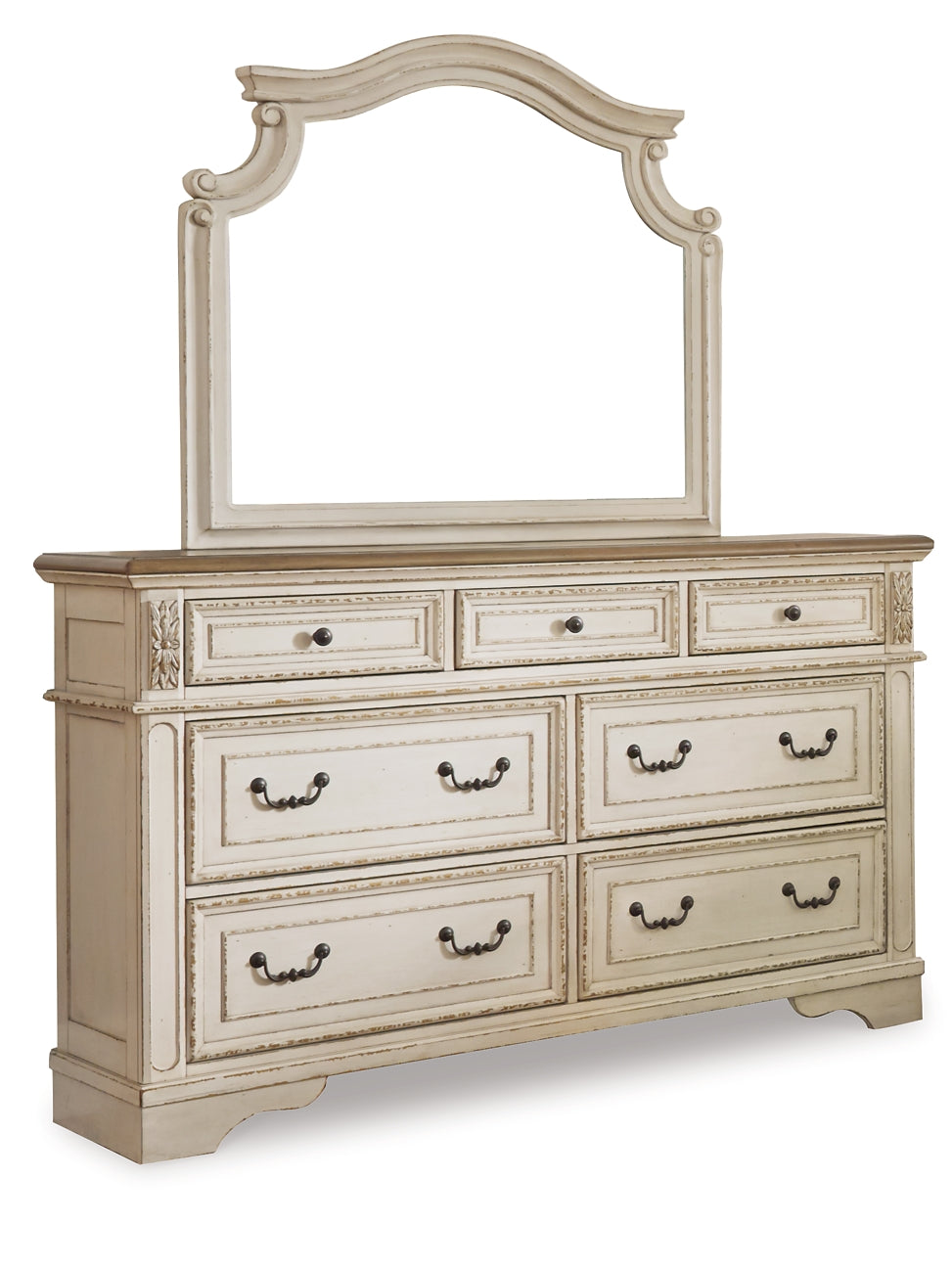 Realyn  Upholstered Panel Bed With Mirrored Dresser, Chest And 2 Nightstands