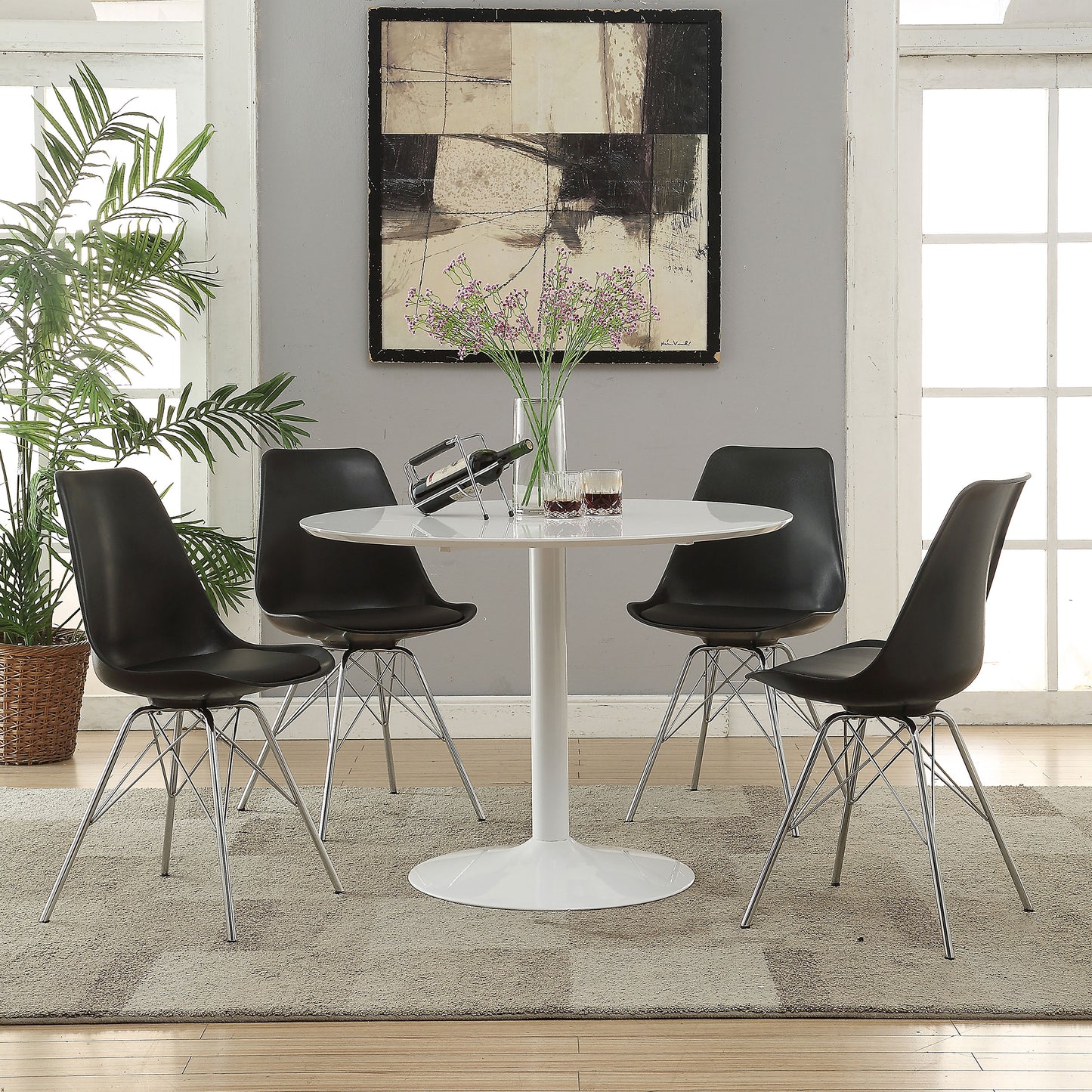 Lowry 5-piece Round Dining Table Set White and Black