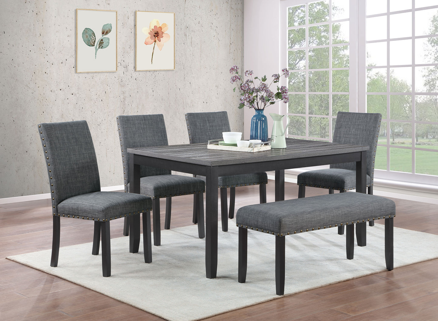 Barlow 6-piece Rectangular Dining Table Set Grey and Black