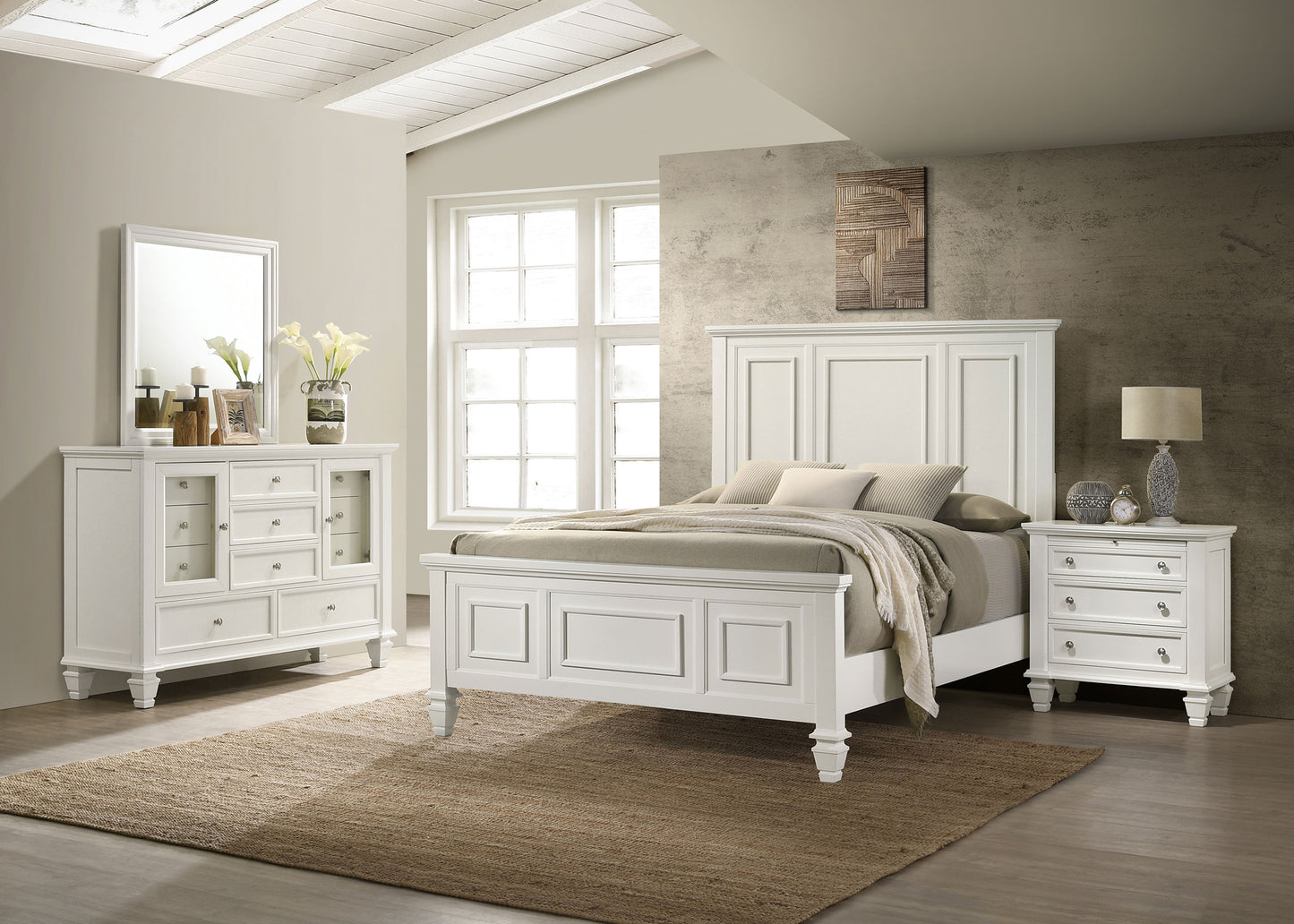 Sandy Beach 4-piece Queen Bedroom Set Cream White