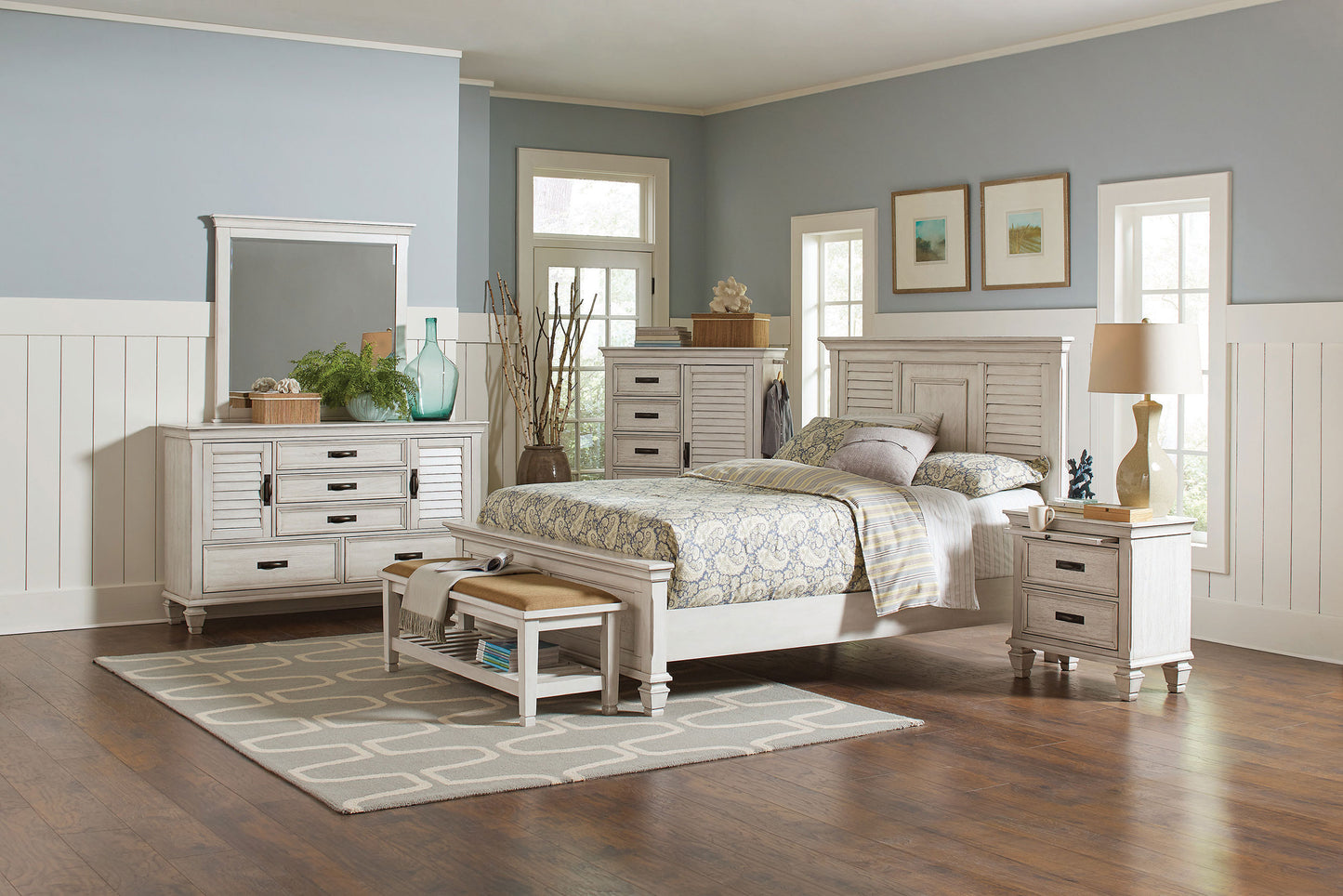 Franco 5-drawer Door Chest Distressed White