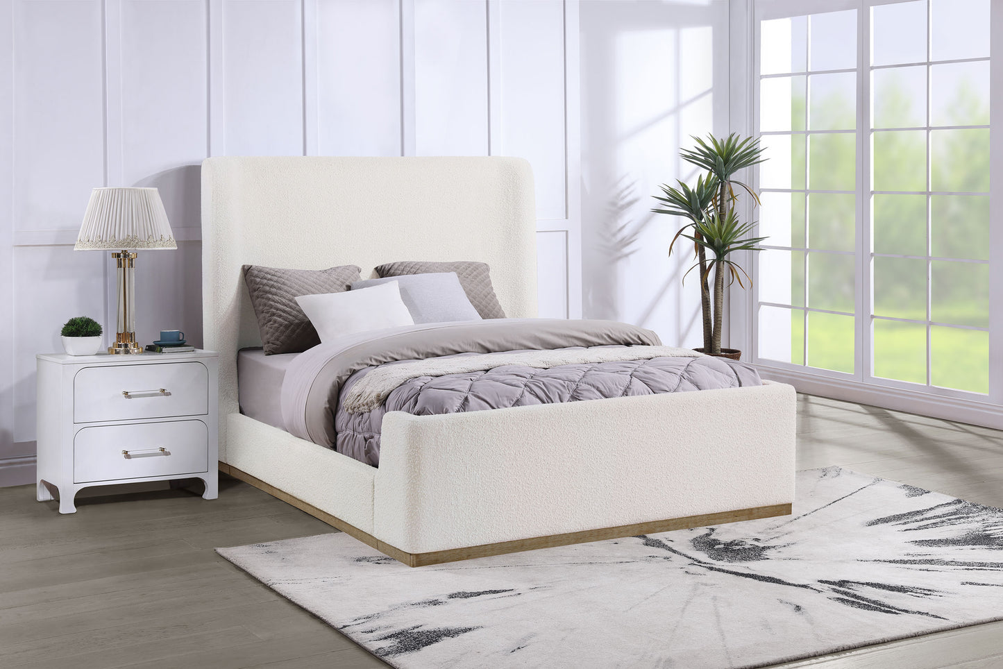 Nala Upholstered Eastern King Sleigh Bed Cream