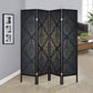 Haidera 4-Panel Room Divider Folding Screen Black Damask