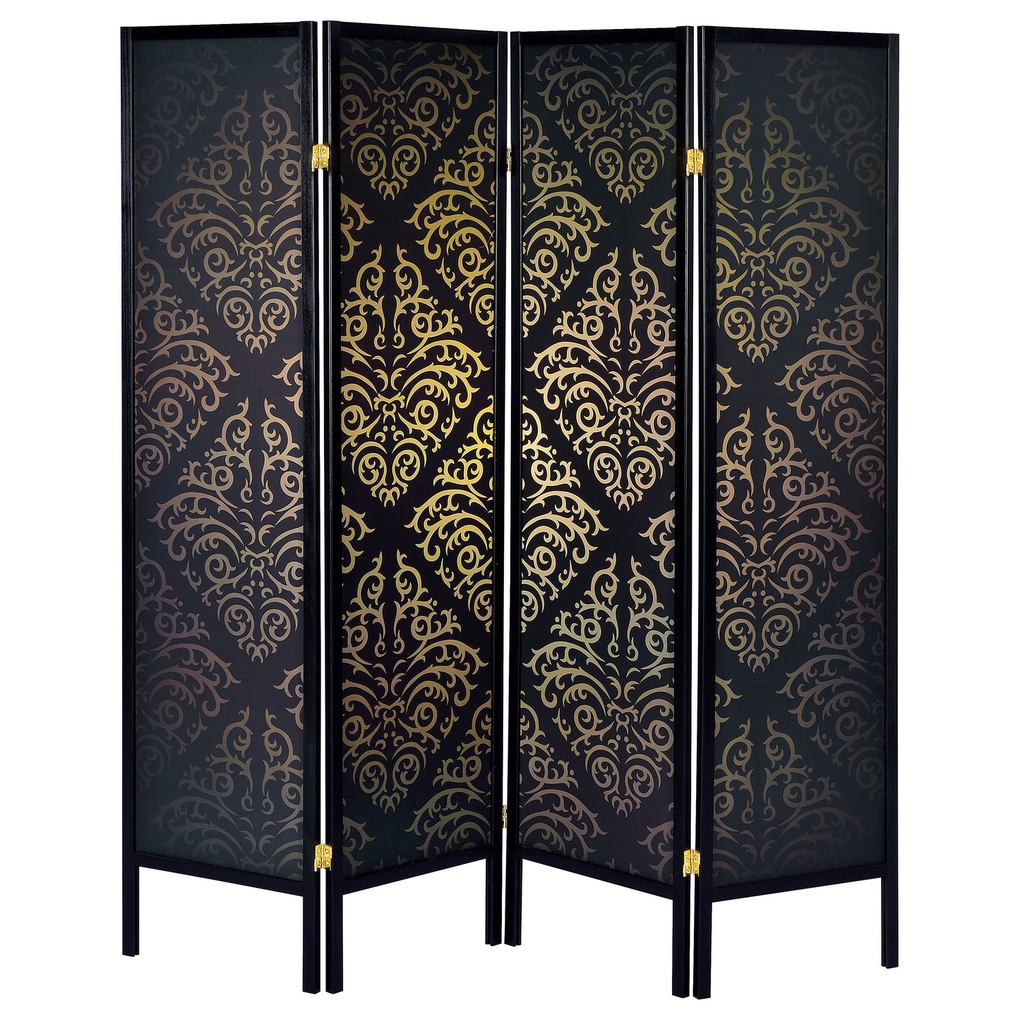 Haidera 4-Panel Room Divider Folding Screen Black Damask