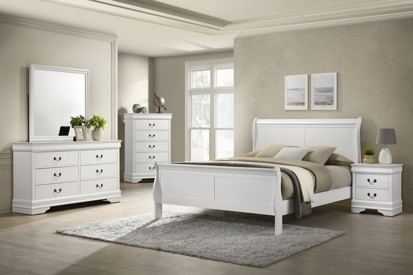 Louis Philippe 47-inch Queen Sleigh Panel Bed White