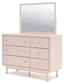 Wistenpine Full Upholstered Panel Bed with Mirrored Dresser and Nightstand