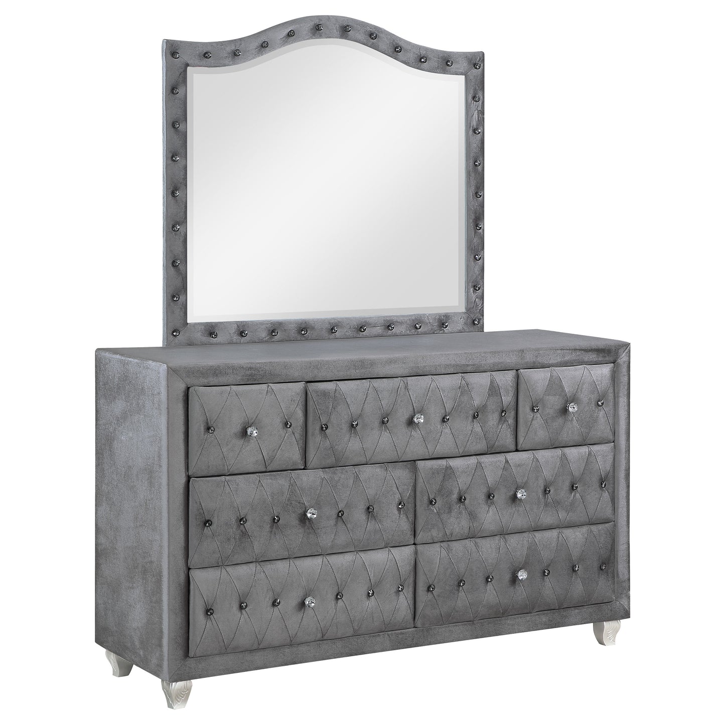 Deanna 7-drawer Upholstered Dresser with Mirror Grey