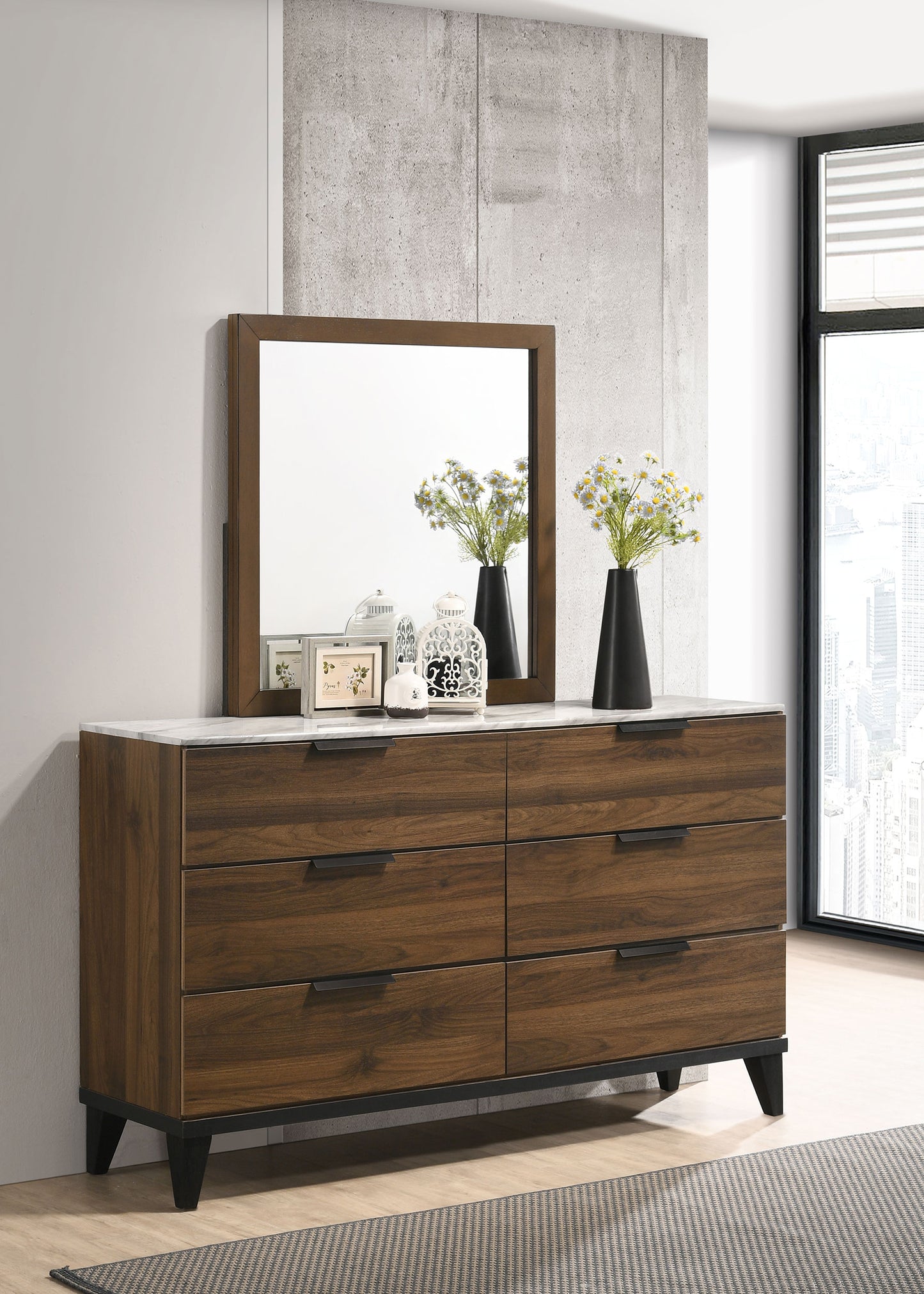 Mays 6-drawer Dresser with Mirror Walnut