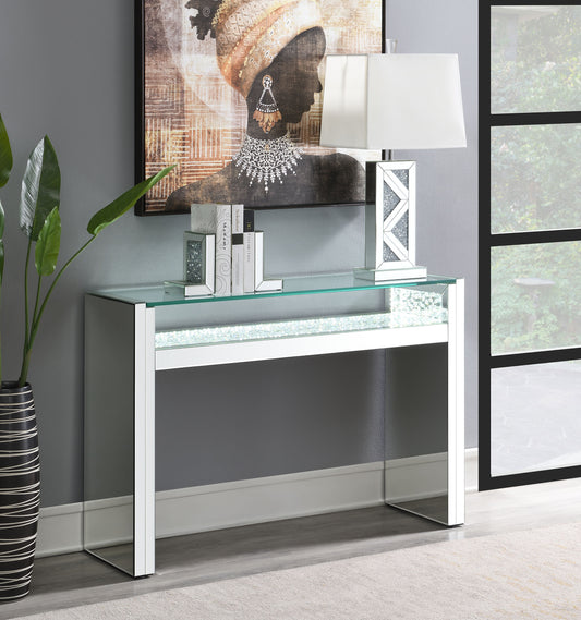 Edna Mirrored Acrylic Console Table LED Lighting Silver