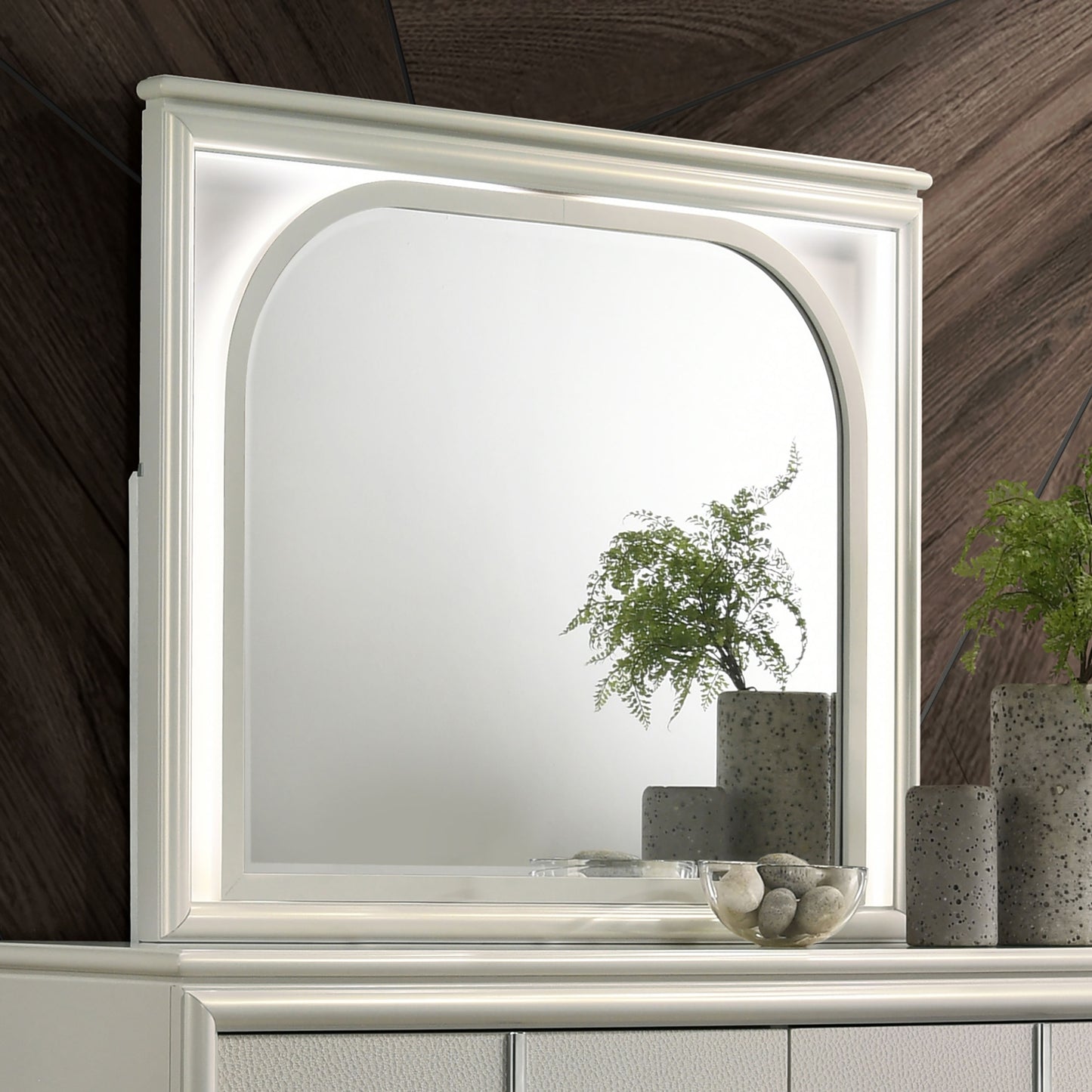 Olivia LED Dresser Mirror Pearl White