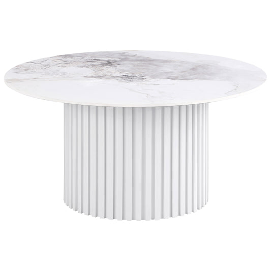 Rowena Round Sintered Stone Coffee Table White Faux Marble