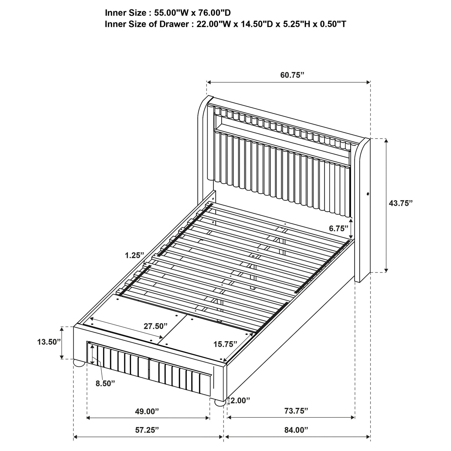 Madison Upholstered LED Full Storage Platform Bed Cream