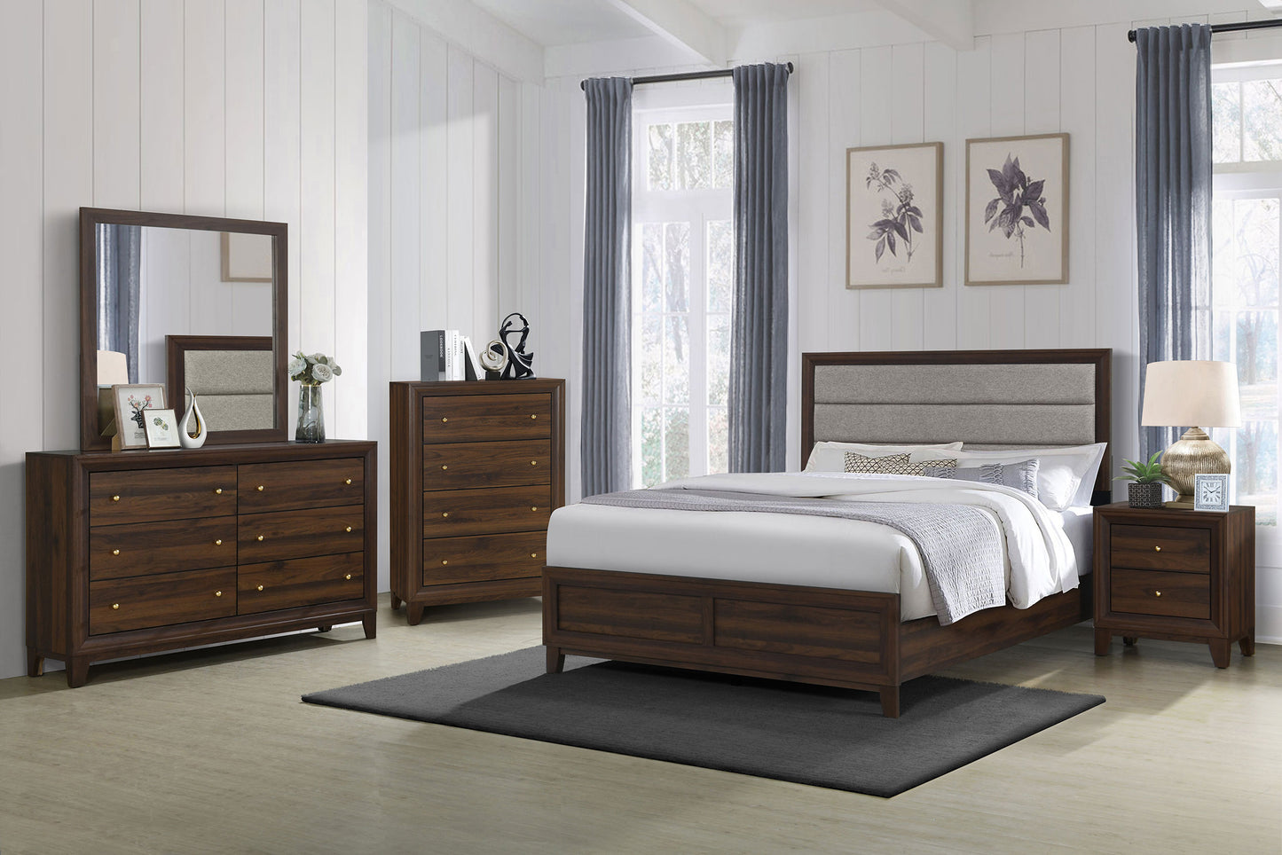 Welsley 50-inch Upholstered Eastern King Bed Walnut