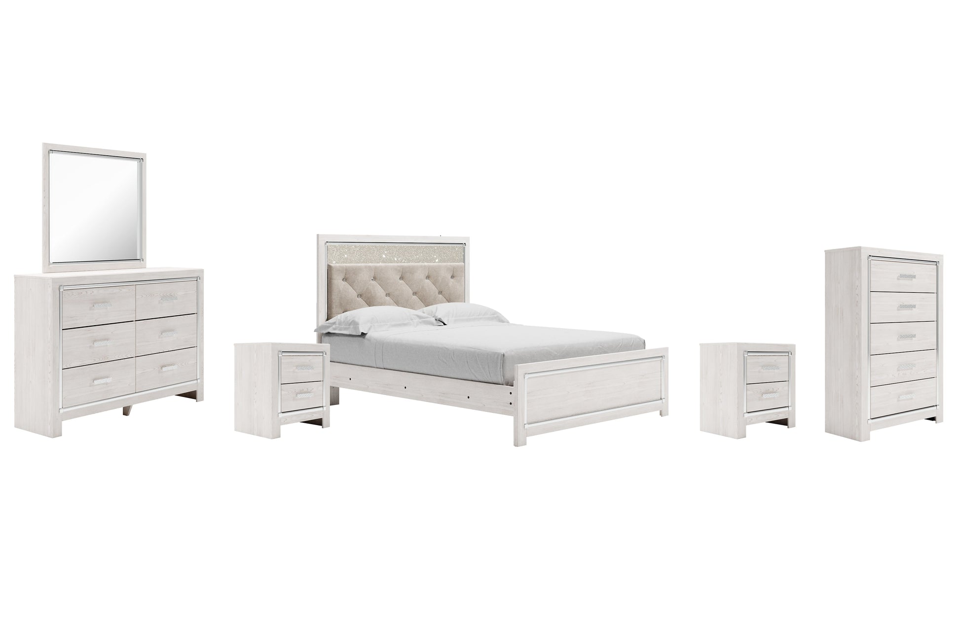 Altyra Queen Panel Bed with Mirrored Dresser, Chest and 2 Nightstands Cloud 9 Mattress & Furniture