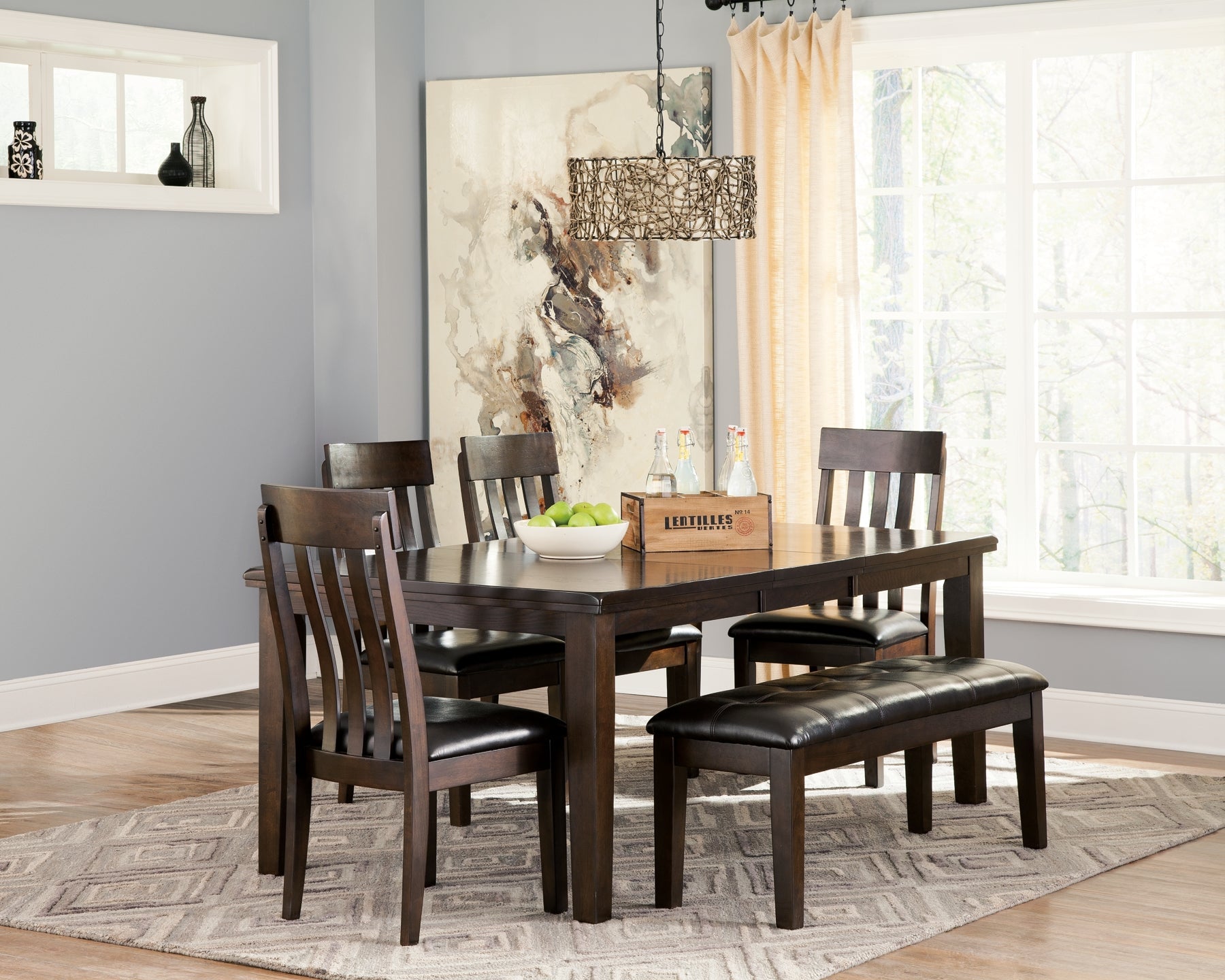 Haddigan Dining Table and 4 Chairs and Bench at Cloud 9 Mattress & Furniture furniture, home furnishing, home decor